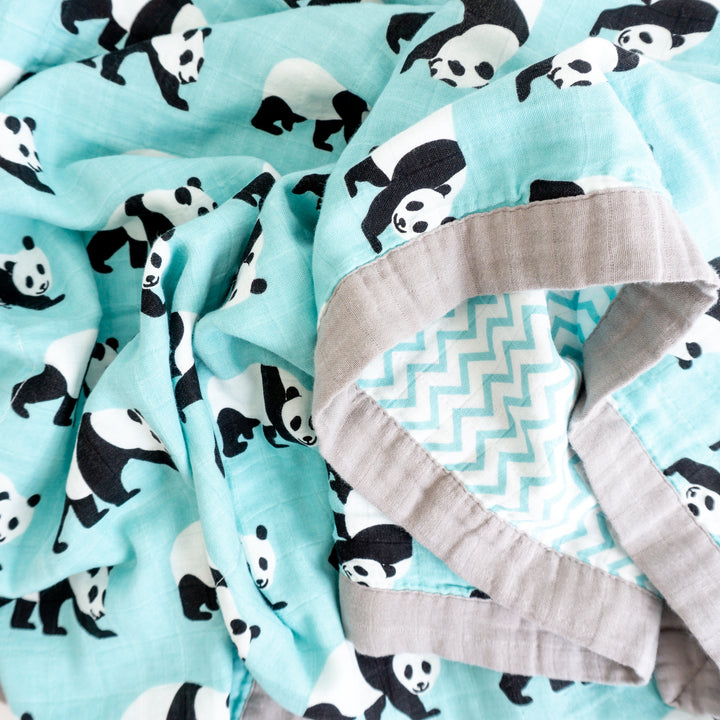 Organic Cotton Muslin Blanket "Panda" 120x120CM - Tiny Alpaca UK