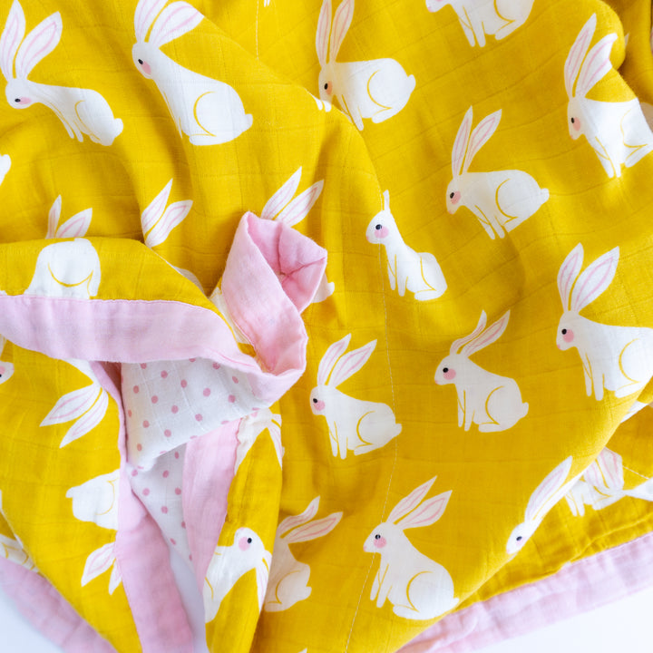 Organic Cotton Muslin Blanket "Rabbit" 120X120CM - Tiny Alpaca UK