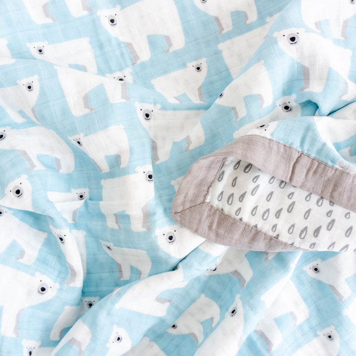 Organic Cotton Muslin Blanket "Polar Bear" 120X120CM - Tiny Alpaca UK