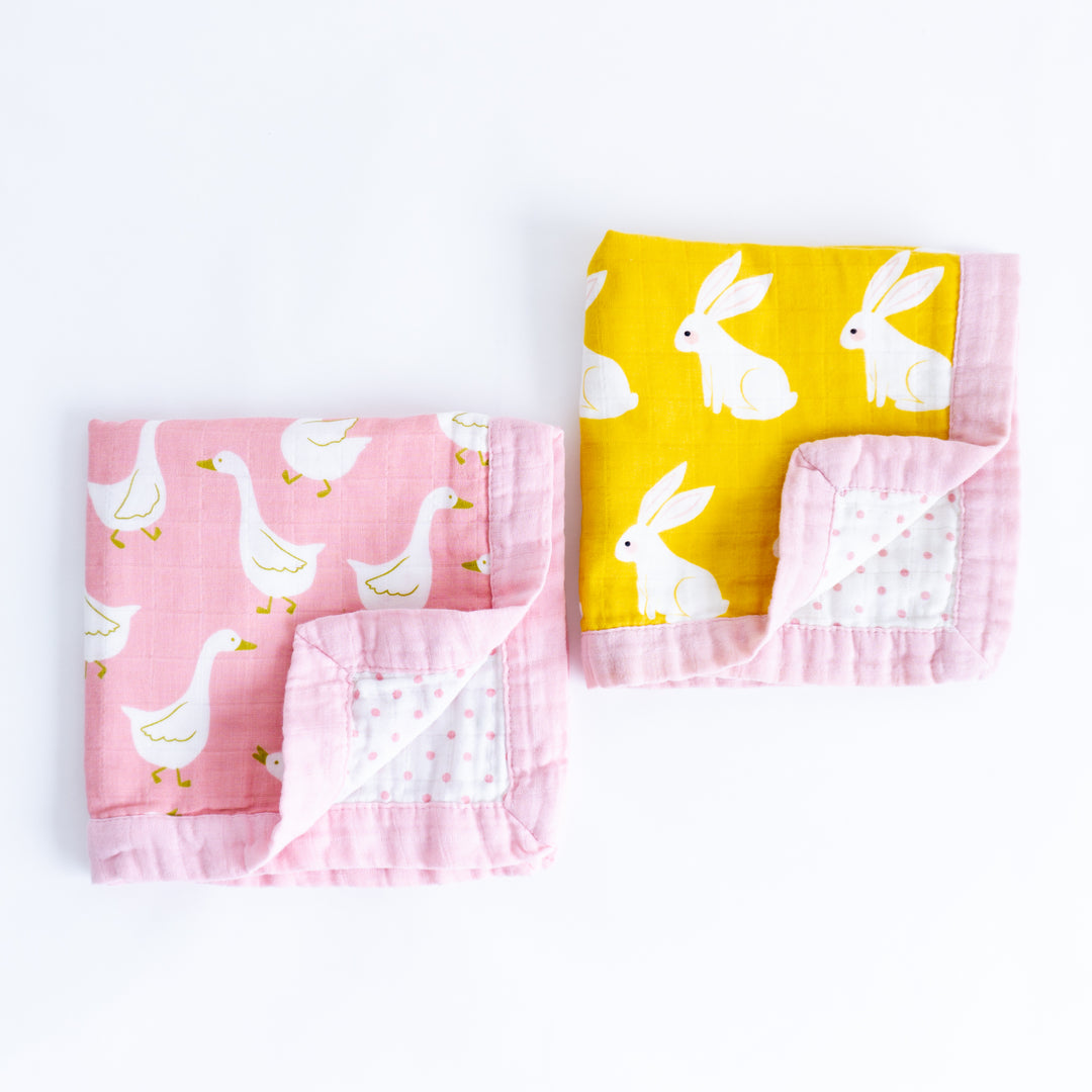 Organic Cotton Comforters "Rabbit and Swan" (Set of 2) 40X40CM - Tiny Alpaca UK