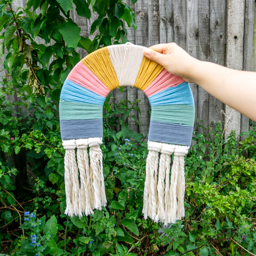Rainbow Macrame Wall Hanging Decor "Bright Neutral" - Tiny Alpaca UK
