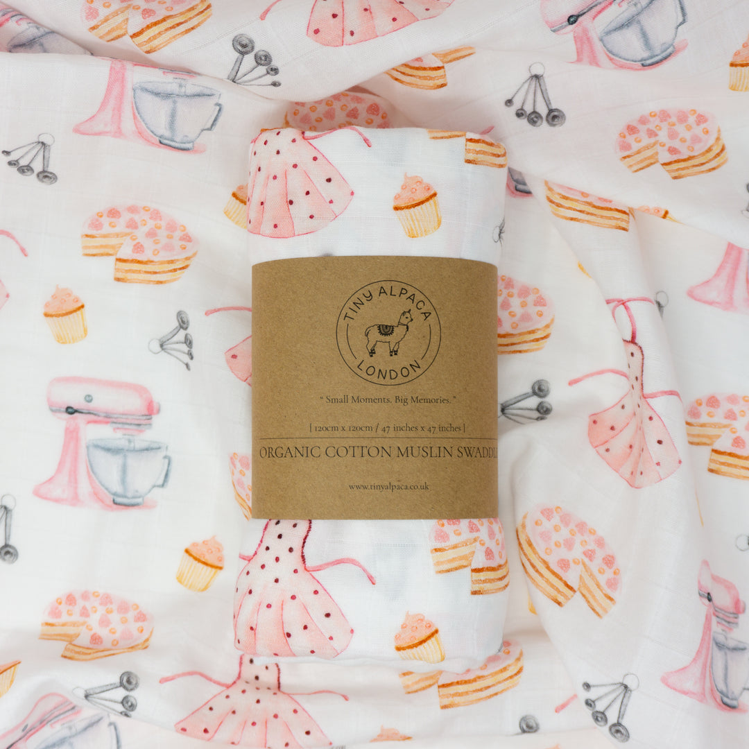 Organic Cotton Plain Swaddle Wrap "Baking Inspired" 120X120CM - Tiny Alpaca UK