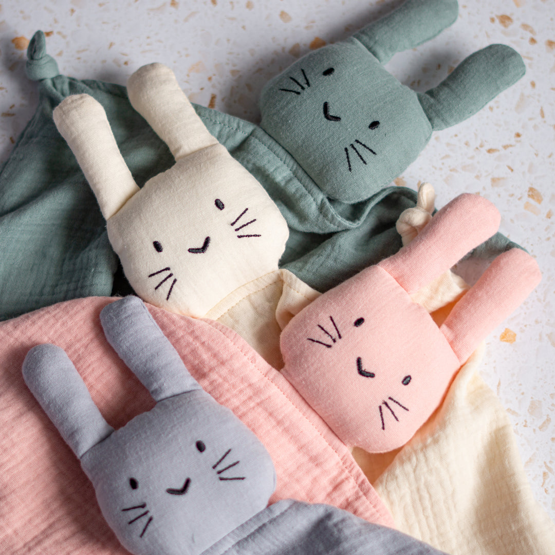 Organic Cotton Bunny Security Blanket With Teether 40x40CM - Tiny Alpaca UK